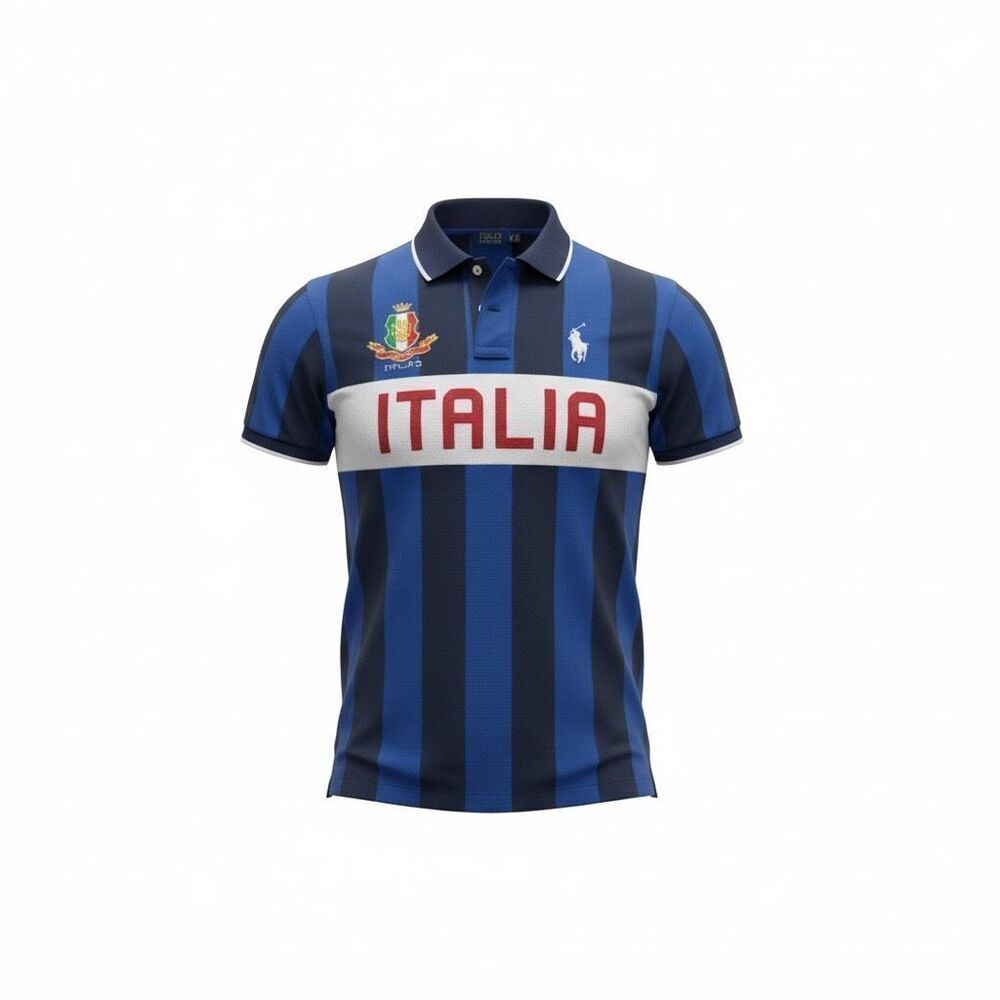 Polo Ralph Lauren Italia Football Club Blue Striped Polo Shirt Men Size XXL